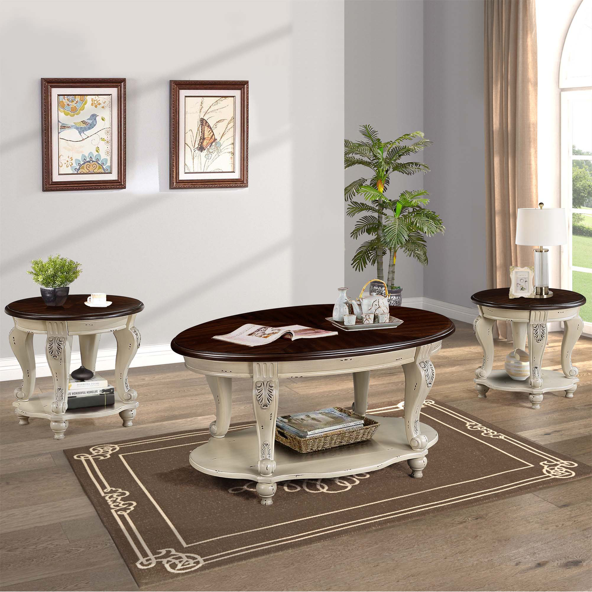 One Allium Way Living Room Coffee Table Set Coffee Table Two End Side Table 3 Piece Set For Office Living Room Apartment And Espresso Top